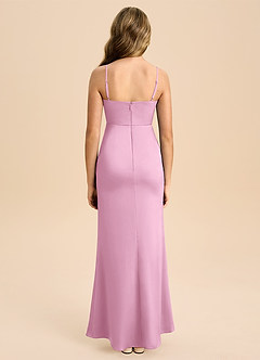 Azazie Buzzy Junior Candy Pink Sheath Pleated Stretch Satin Dress image2