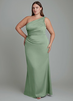 Azazie Akilah Bridesmaid Dresses Matcha Mermaid One Shoulder Stretch Satin Dress image8