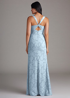 Azazie Mero Bridesmaid Dresses Sky Blue Sheath Pleated Floral Burnout Dress image3