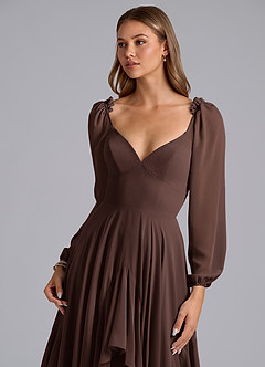 Azazie Karan Bridesmaid Dresses Ganache A-Line Long Sleeve Chiffon Dress image6