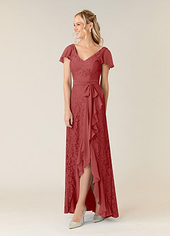 Azazie Knox Mère de la mariée Robes Robe Trapèze en Mousseline de soie Col en V Rouille image3