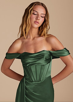 Azazie Amyra Brudtärnklänningar Klänning av Sjöjungfru i Metallisk satin Sweetheart halsringning Eukalyptus Konvertibel image7