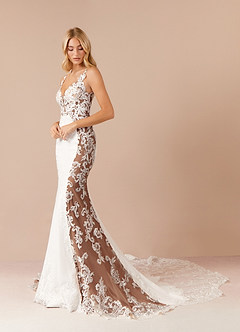 Azazie Estephanie Hochzeitskleider Meerjungfrau-Linie Pailletten Stretch-Krepp Kleid Diamantweiß Mokka image3