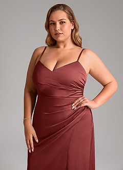 Azazie Azuree Bridesmaid Dresses Terracotta A-Line Pleated Stretch Satin Dress image14