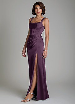 Azazie Amora Bridesmaid Dresses Plum Mermaid Corset Stretch Satin Dress image6