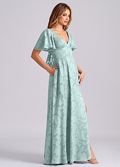 Azazie Kimber Robes de demoiselle d'honneur Robe Trapèze en Blumen-Burnout avec poches Brume image3