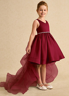 Azazie Julietta Flower Girl Dresses Burgundy Ball-Gown Convertible Tulle Dress image3