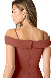 Azazie Lecia Bridesmaid Dresses Auburn Empire Off-The-Shoulder Pleated Chiffon Convertible Dress image5