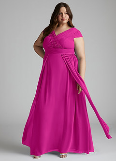 Azazie Organa Vestidos de damas de honor Vestido de Fucsia de Gasa de Corte en A con Plisado image7