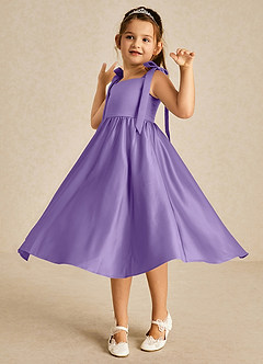 Azazie Chelsie Robe Demoiselle D'honneur Fillette Robe Trapèze en Mat Satiné Arc Tahiti image3
