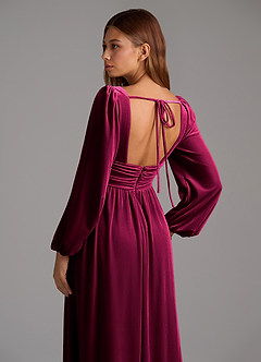 Azazie Norah Bridesmaid Dresses Cabernet A-Line Long Sleeve Velvet Dress image6
