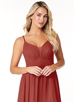 Azazie Rayna Final Sale Terracotta A-Line V-Neck Pleated Chiffon Dress image6