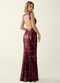 Gnoliama Burgundy Sequin Embroidery Prom Dress image2