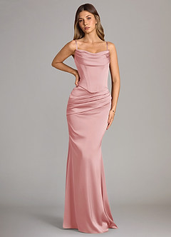Azazie Sorrel Robes de demoiselle d'honneur Robe Sirène Convertible en Satin extensible Sans bretelles Rose Poudré image6