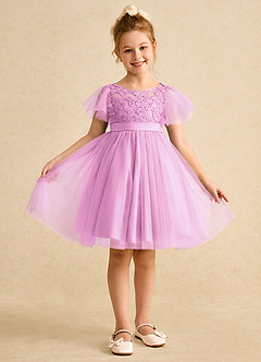 Azazie Queenie Robe Demoiselle D'honneur Fillette Robe Trapèze en Dentelle Rose Bonbon image1