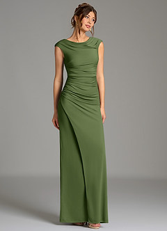 Azazie Chantal Bridesmaid Dresses Olive Mermaid Pleated Premium Stretch Jersey Dress image3