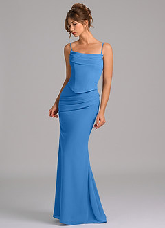 Azazie Sorrel Vestidos de damas de honor Vestido de Azul Grisaceo de Gasa de Corte Sirena con Corsé image6