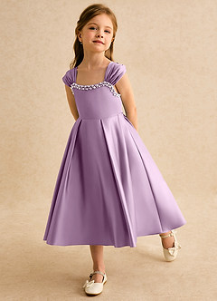 Azazie Yosemite Flower Girl Dresses Wisteria Ball-Gown Sweetheart Neckline Matte Satin Dress image6