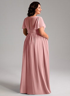 Azazie Verna Zwangerschaps Bruidsmeisjekleding A-Lijn V-hals Gerimpeld Chiffon Vloerlengte Jurk image8