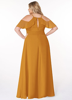 Azazie Dakota Bridesmaid Dresses Butterscotch A-Line V-Neck Pleated Chiffon Dress image12