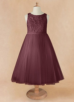 Azazie Calla Flower Girl Dresses Sangria Ball-Gown Lace Tulle Dress image7