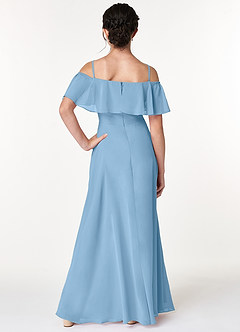 Azazie Maggie Junior Steel Blue A-Line Off the Shoulder Chiffon Dress image2