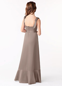 Azazie Barbara Junior Taupe A-Line Bow Matte Satin Dress image3