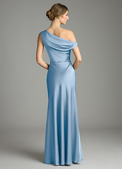 Azazie Emerson Bridesmaid Dresses Powder Blue Mermaid Off the Shoulder Stretch Satin Dress image3
