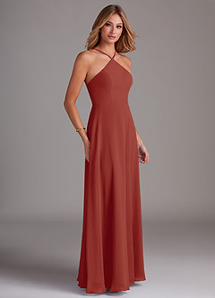 Azazie Bailey Bridesmaid Dresses Terracotta A-Line Halter Side Slit Chiffon Dress image6