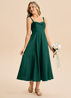 Azazie Ramona Junior Vestido de Esmeralda de Satén Elástico de Corte en A con Escote de Corazón image4