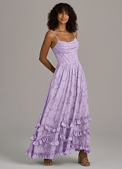 Azazie Lettie Bridesmaid Dresses Lilac A-Line Corset Floral Burnout Dress image4