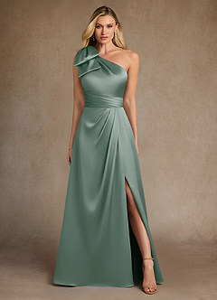 Azazie Easton Mère de la mariée Robes Robe Trapèze en Satin extensible Une épaule Sauge D'argent image1