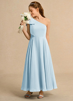 Azazie Guppy Girls Formal Jurken voor bloemenmeisjes A-Lijn Jurk van Chiffon One-Shoulder Hemelsblauw image5