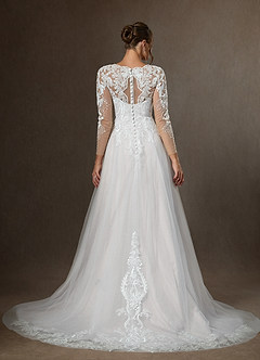 Azazie Essy Vestidos de noiva Vestido Diamante Branco de Tule de Linha A com Lantejoulas image2