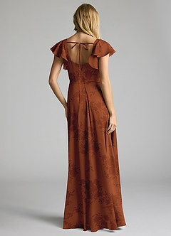Azazie Bondi Bridesmaid Dresses Burnt Orange Floral A-Line Bow Stretch Satin Dress image4