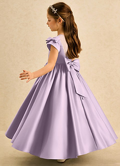Azazie Toffee Flower Girl Dresses Frosted Lilac Ball-Gown Bow Matte Satin Dress image5