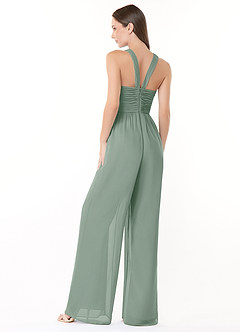 Azazie Berdie Bridesmaid Dresses Silver Sage Halter Chiffon Jumpsuit image4