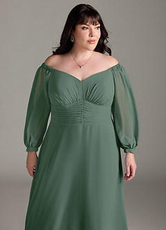 Azazie Rubina Bridesmaid Dresses Eucalyptus A-Line Long Sleeve Chiffon Dress image11