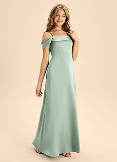 Azazie Anselie Junior Agave A-Line Off the Shoulder Stretch Satin Dress image5