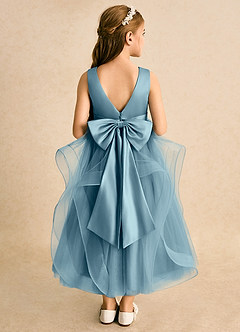 Azazie Vana Blumenmädchenkleider Ballkleid Schleifen Tüll Kleid Stimmungsvolles Blau image1