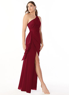 Azazie Maive Robes de demoiselle d'honneur Robe Fourreau en Mousseline de soie Plissé à volants Bourgogne image3