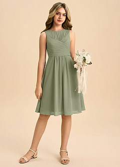 Azazie Skyla Junior Jurk van Chiffon met A-Lijn Geplooid Pistache image1