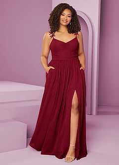 Barbie ♥ Azazie Jurken voor bruidsmeisjes Jurk van Chiffon met A-Lijn Geplooid Bourgondië image1