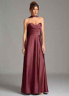 Azazie Ayla Vestidos de damas de honor Vestido Merlot de Satén Elástico de Línea A con Corsé image4
