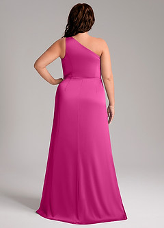 Azazie Phaedra Bridesmaid Dresses Fuchsia A-Line One Shoulder Stretch Satin Dress image9
