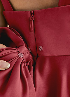 Azazie Honey Bear Flower Girl Dresses Pomegranate A-Line Pleated Matte Satin Dress image6