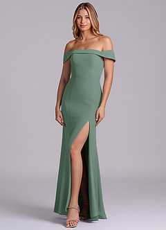 Azazie Luciana Bridesmaid Dresses Eucalyptus Sheath Off the Shoulder Chiffon Convertible Dress image3