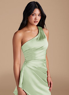 Azazie Latrice Bridesmaid Dresses Dusty Sage Sheath One Shoulder Metallic Satin Dress image3