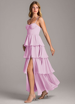 Azazie Alanna Robes de demoiselle d'honneur Robe Trapèze en Mousseline de soie Encolure en Forme de Cœur Rose Bonbon image4