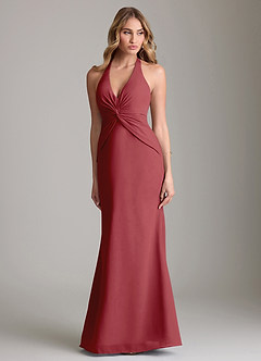 Azazie Valerie Bridesmaid Dresses Pomegranate Mermaid Pleated Chiffon Dress image1